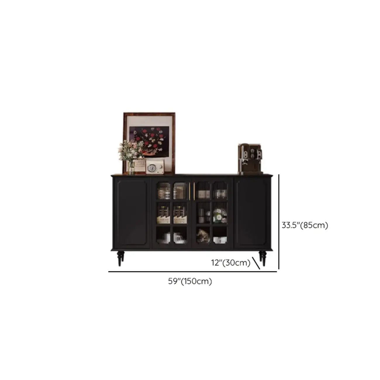 Modern Black Wood Fluted Glass Storage Cabinet for Living Room Image - 15 | homeyfad