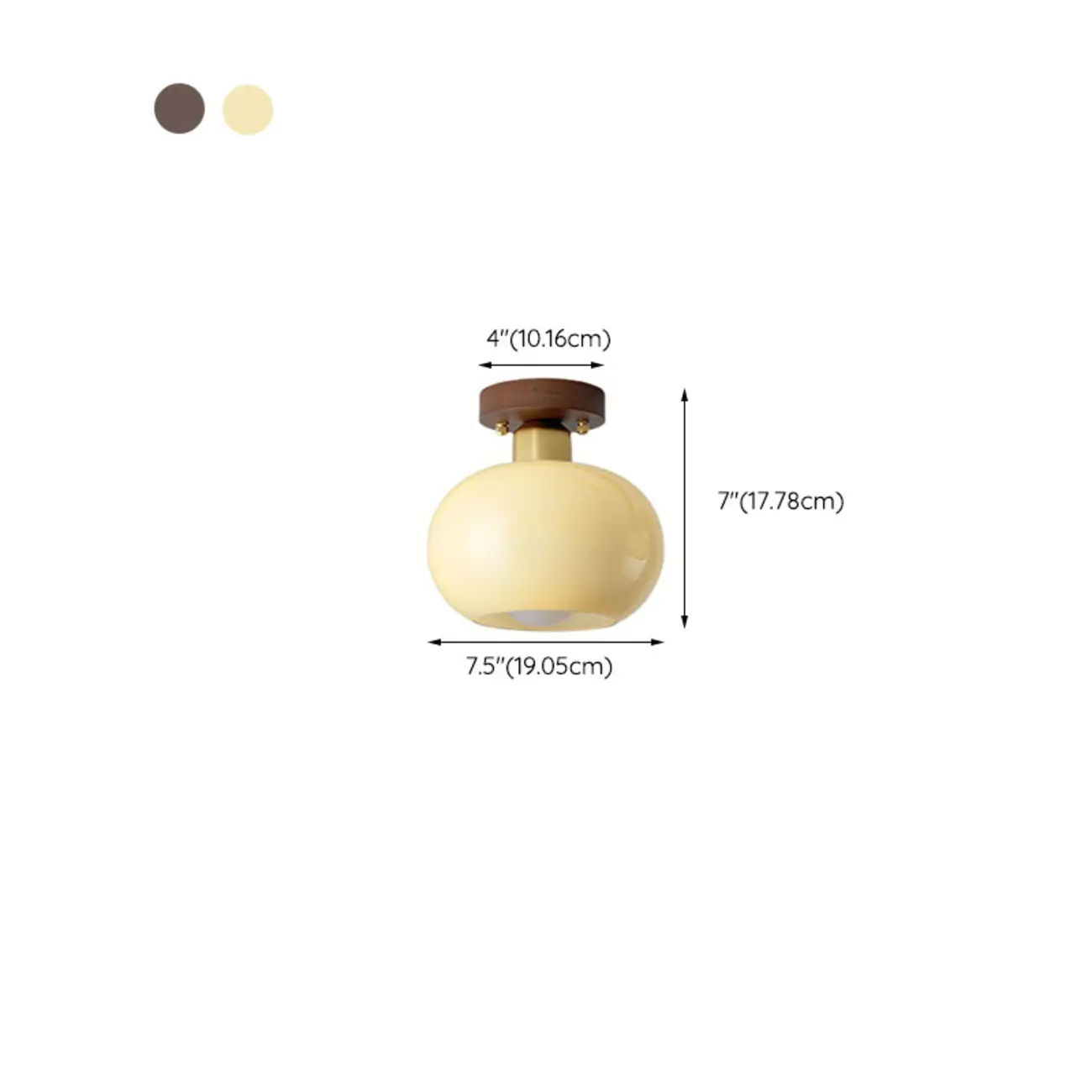 Modern Creamy 1-Light Glass Dome Semi Flush Ceiling Light #size