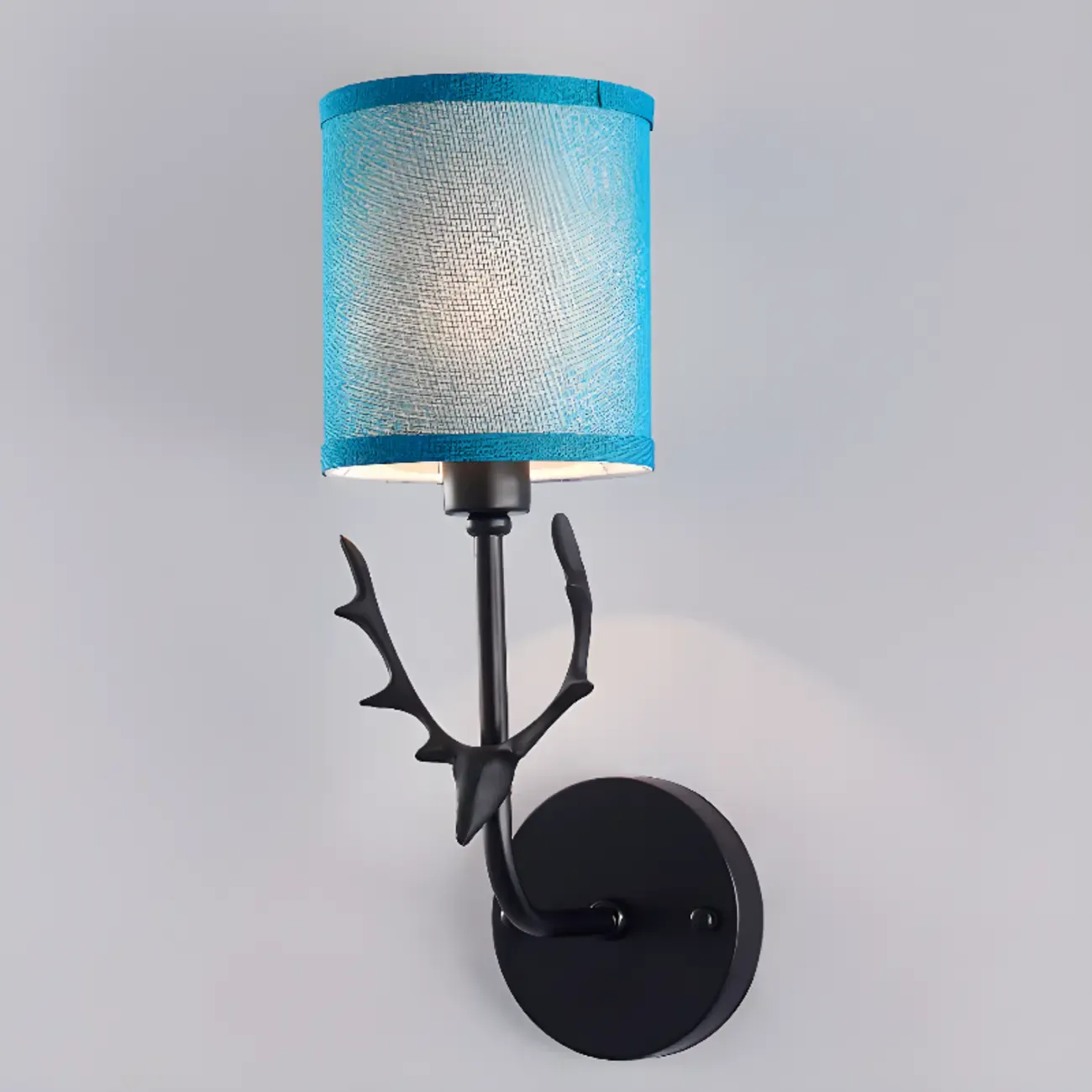 Vintage Antler Wall Sconce with Fabric Shade for Living Room