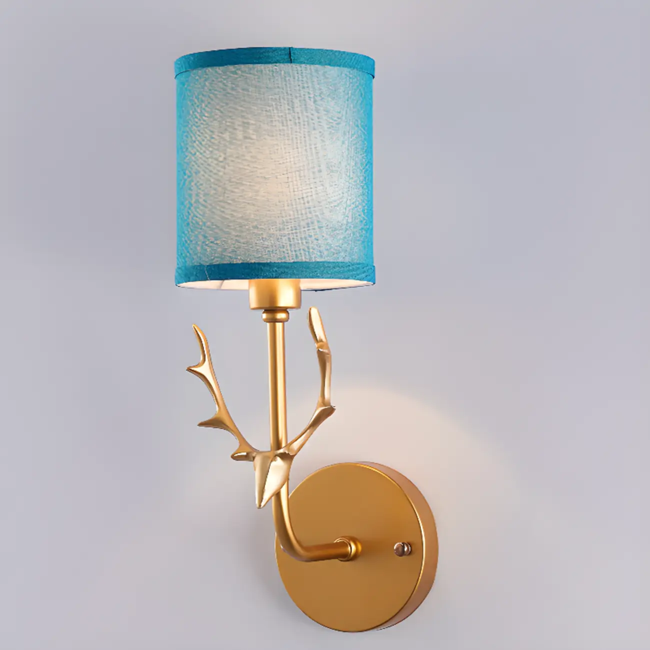 Vintage Antler Wall Sconce with Fabric Shade for Living Room | homeyfad