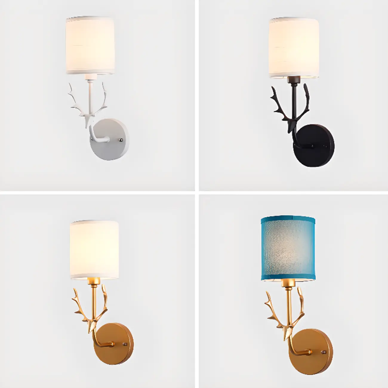 Vintage Antler Wall Sconce with Fabric Shade for Living Room | homeyfad