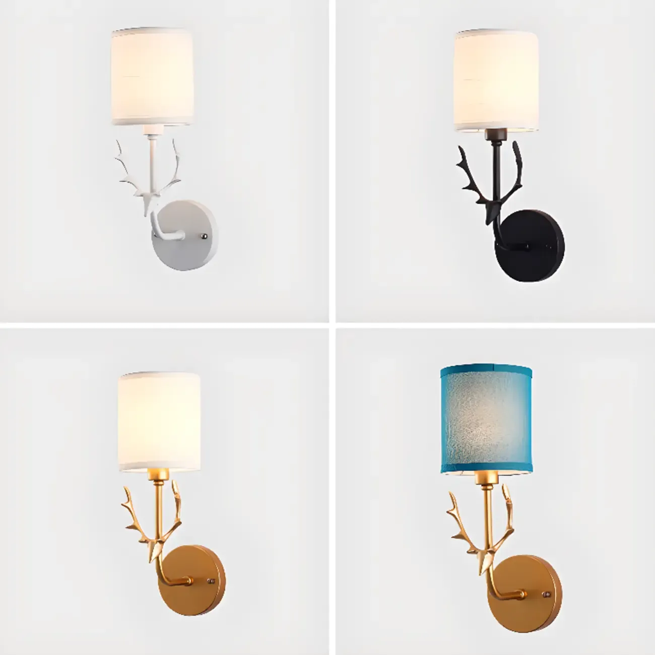 Vintage Antler Wall Sconce with Fabric Shade for Living Room