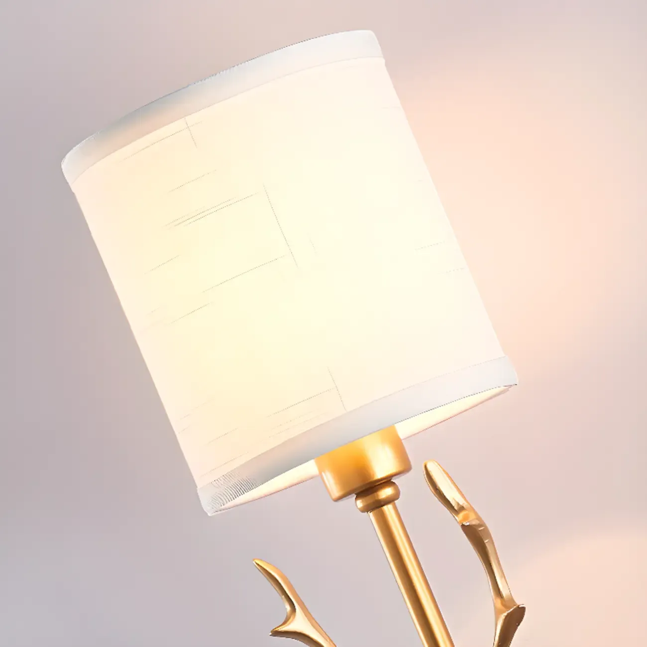 Vintage Antler Wall Sconce with Fabric Shade for Living Room