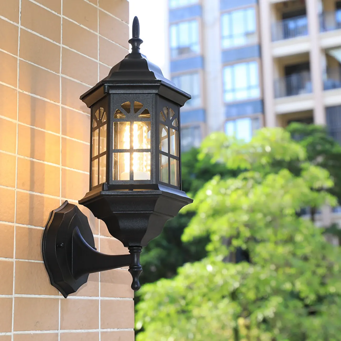 Modern Metal Lantern Glass Shade LED Outdoor Wall Light Image - 1 | homeyfad