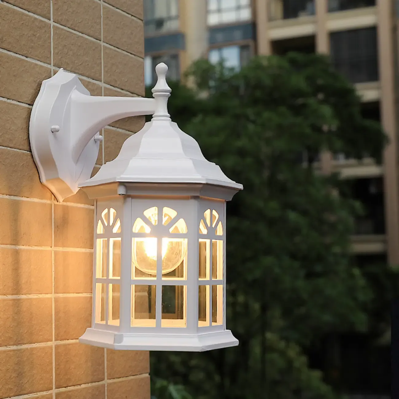 Modern Metal Lantern Glass Shade LED Outdoor Wall Light Image - 3