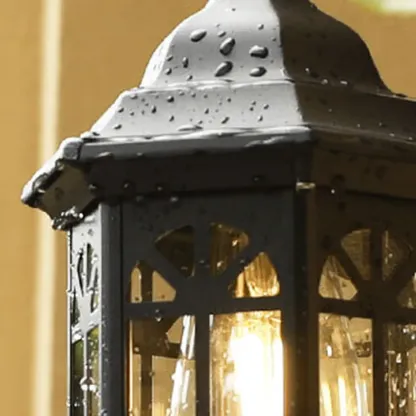 Modern Metal Lantern Glass Shade LED Outdoor Wall Light Image - 10