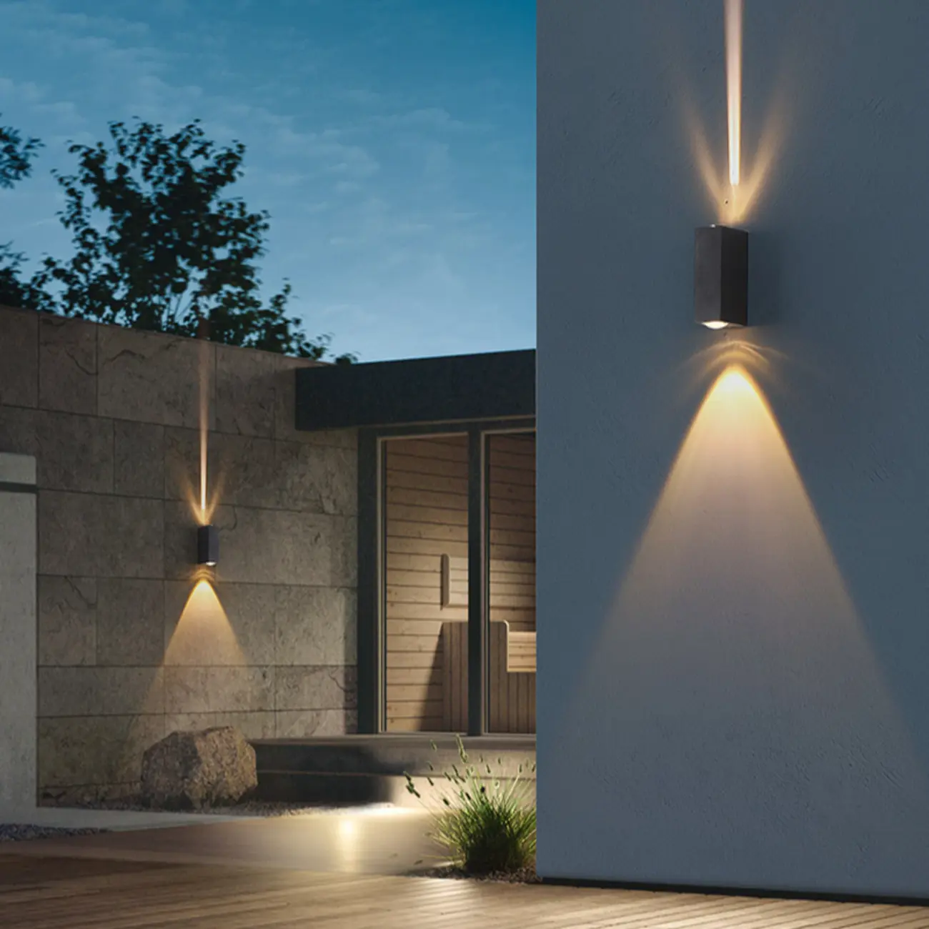 Outdoor 2 Lights Up & Down Clear Wall Sconce with Polymer Shade and Hardwired Power Source Image - 1 | homeyfad