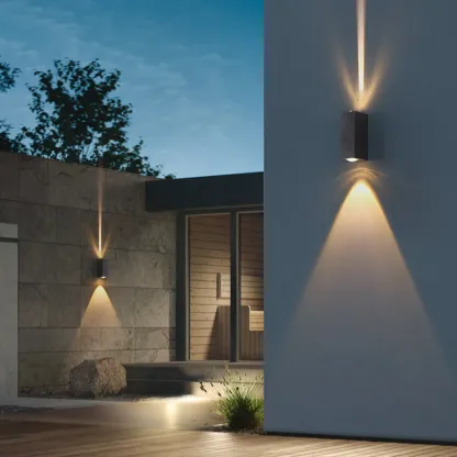 Outdoor 2 Lights Up & Down Clear Wall Sconce with Polymer Shade and Hardwired Power Source Image - 1