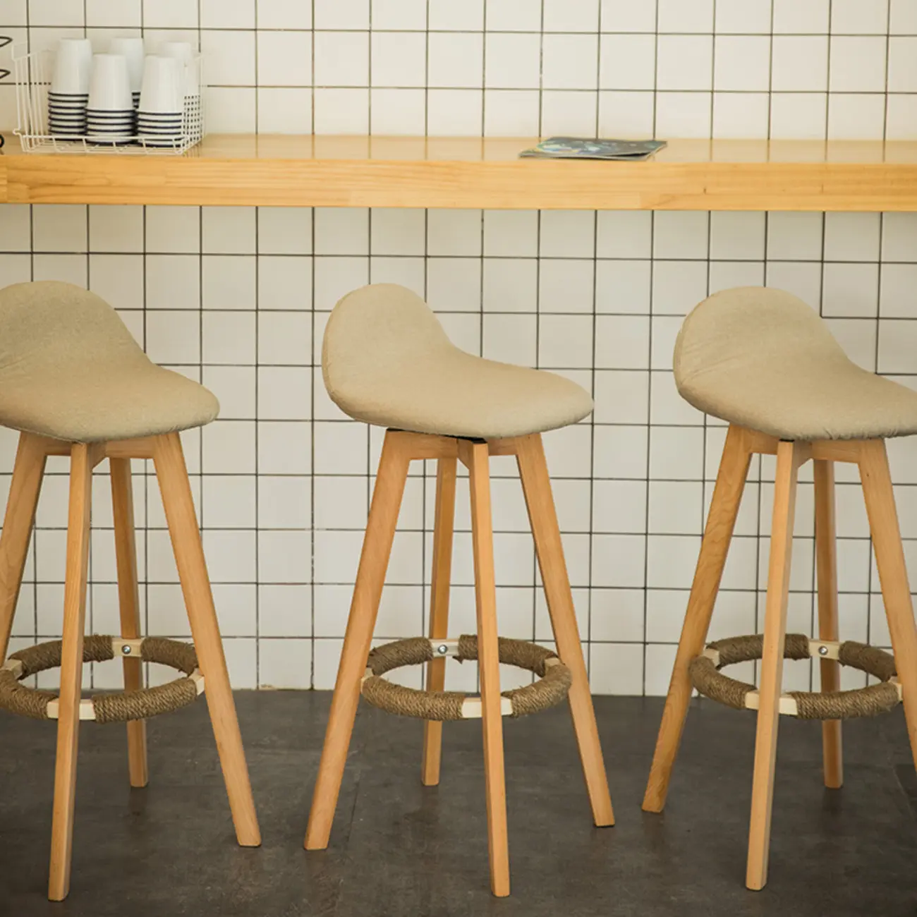 Scandinavian Wood Plush Seat Comfy Design Bar Stool | homeyfad