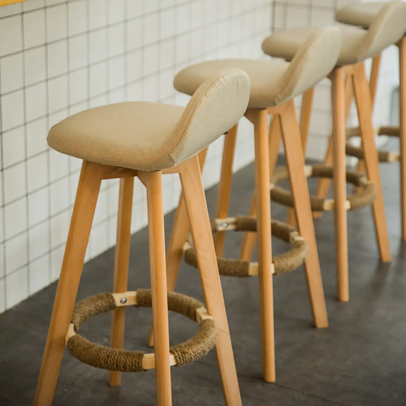 Scandinavian Wood Plush Seat Comfy Design Bar Stool | homeyfad