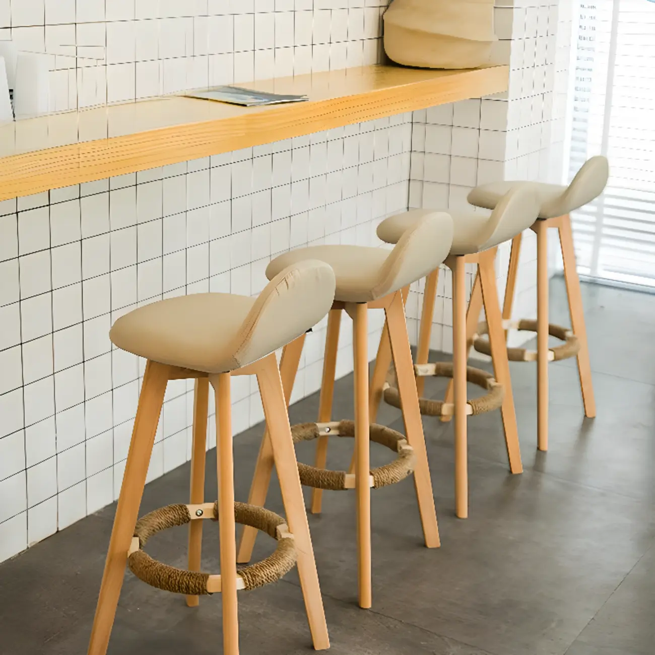 Scandinavian Wood Plush Seat Comfy Design Bar Stool | homeyfad