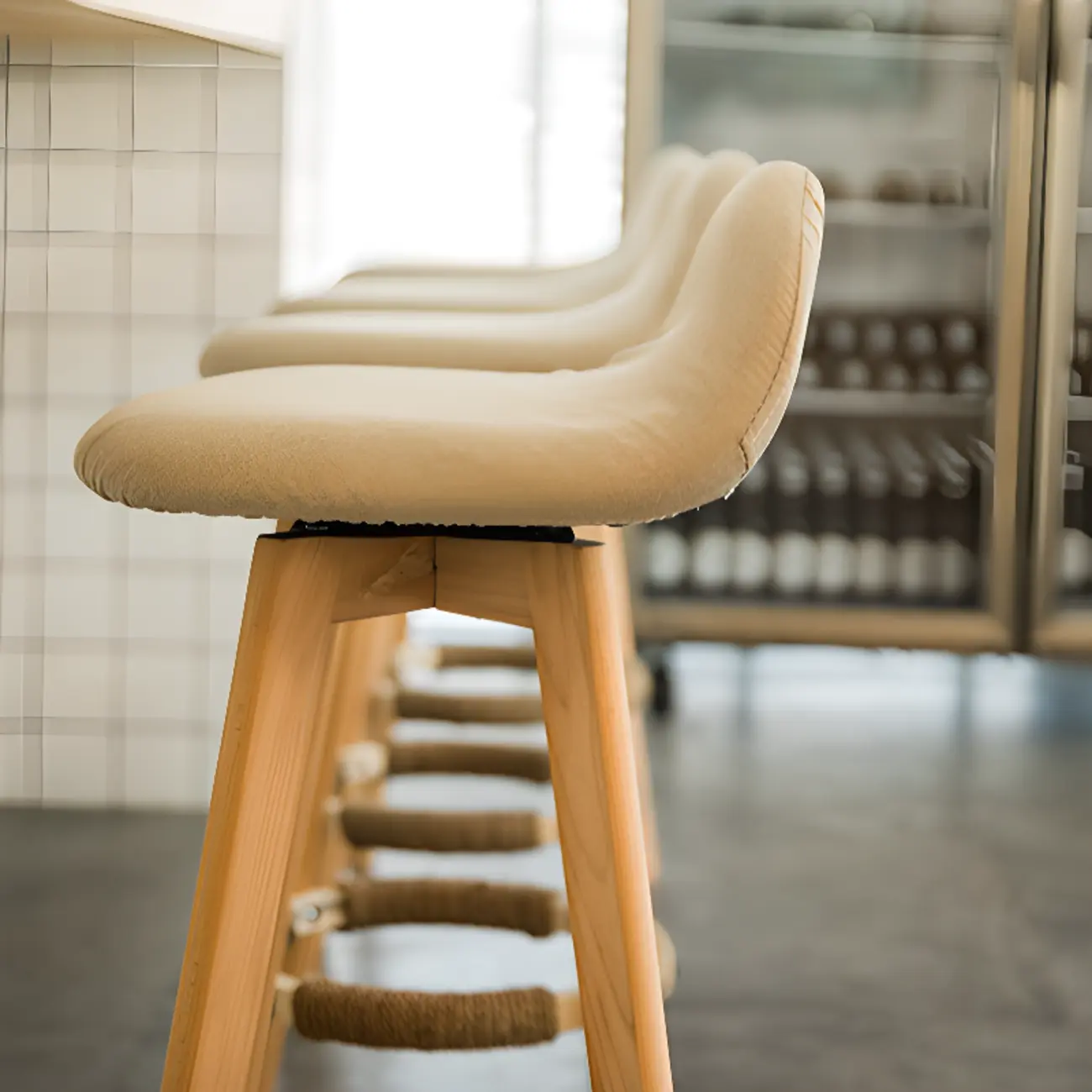 Scandinavian Wood Plush Seat Comfy Design Bar Stool | homeyfad
