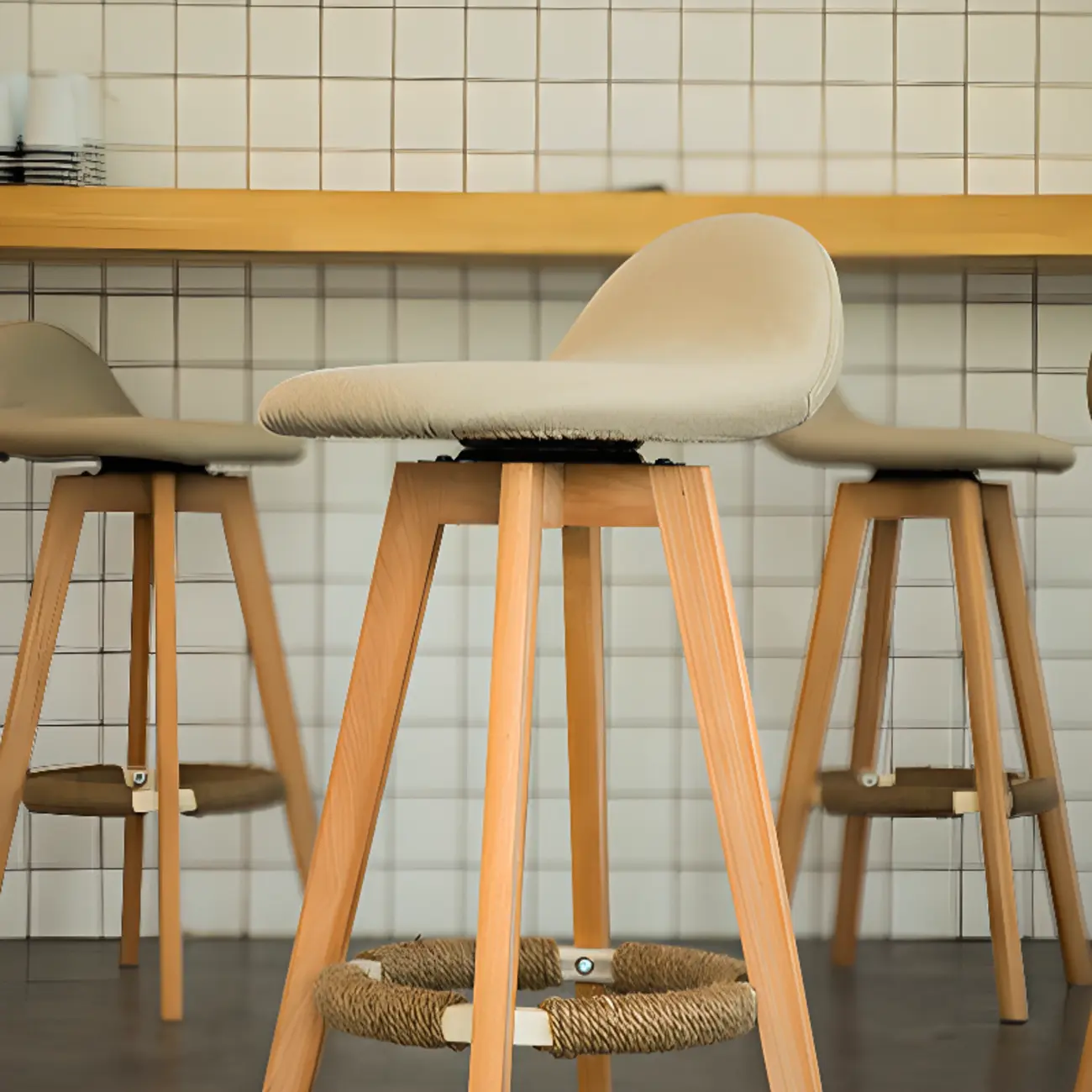 Scandinavian Wood Plush Seat Comfy Design Bar Stool | homeyfad