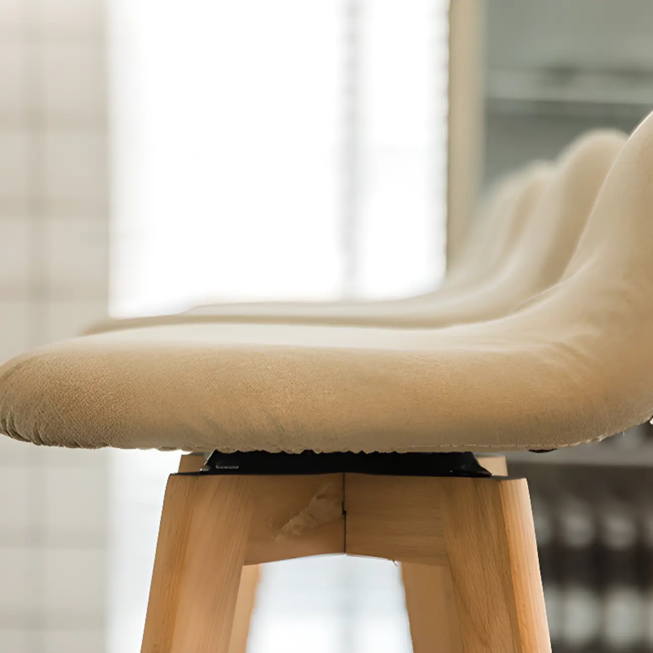 Scandinavian Wood Plush Seat Comfy Design Bar Stool | homeyfad