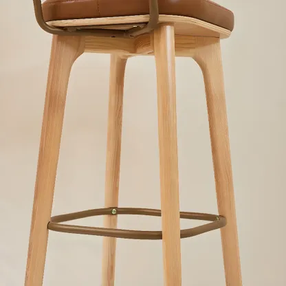 Brown Modern Wood Open Back Leather Bar Stools Image - 6
