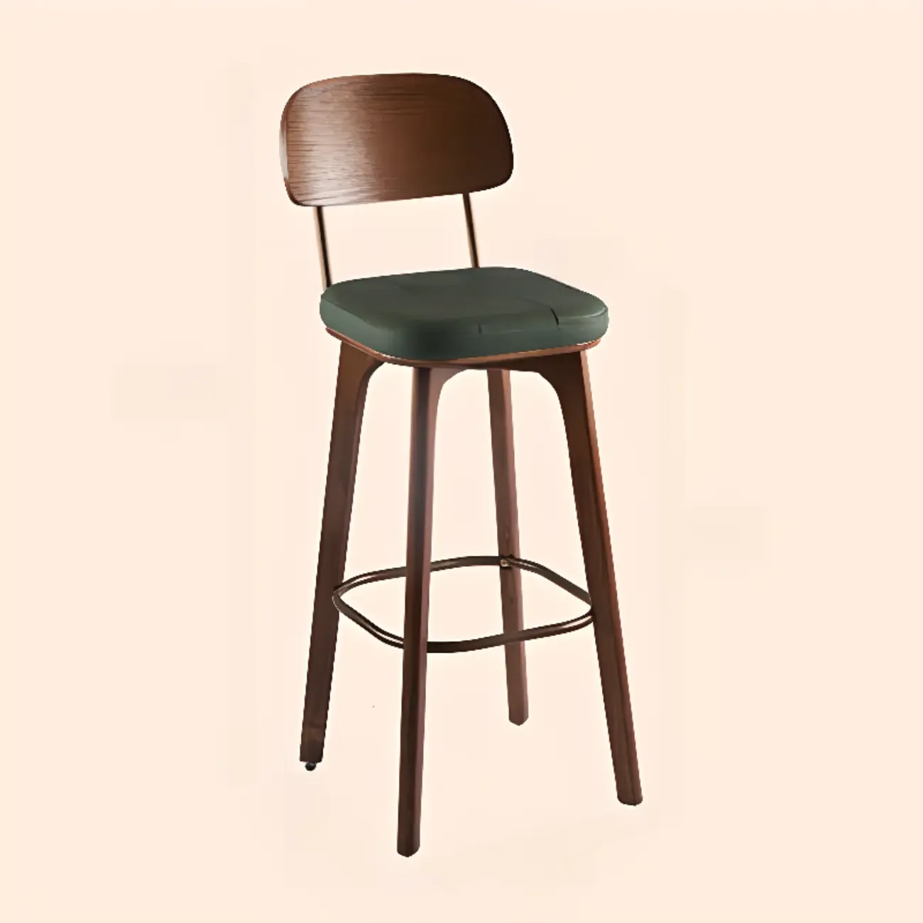 Brown Modern Wood Open Back Leather Bar Stools Image - 7