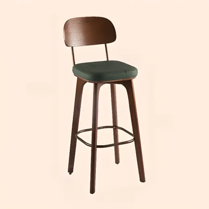 Brown Modern Wood Open Back Leather Bar Stools Image - 7