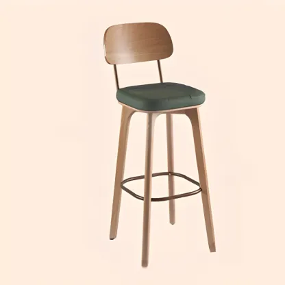 Brown Modern Wood Open Back Leather Bar Stools Image - 9