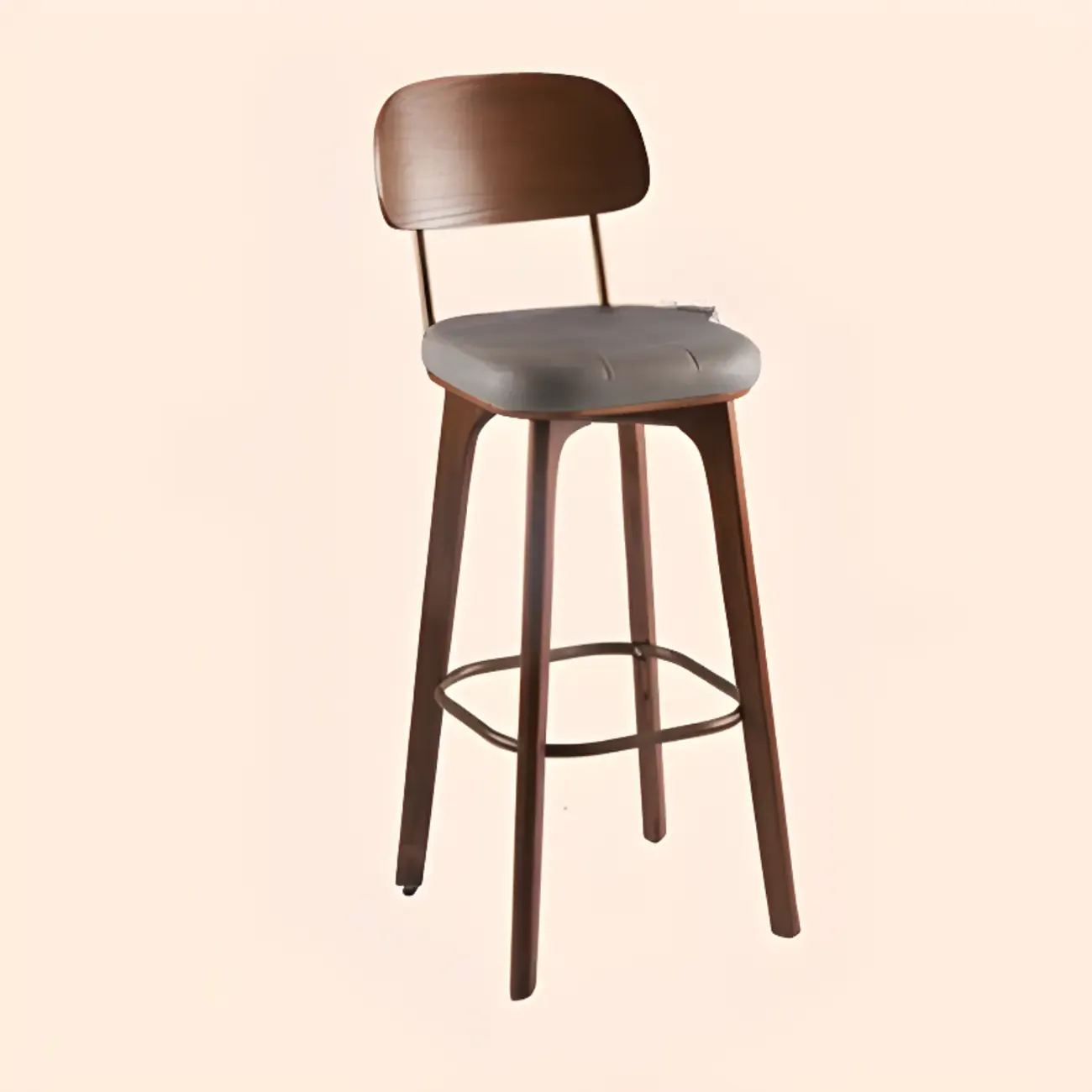 Brown Modern Wood Open Back Leather Bar Stools Image - 10