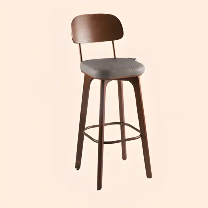 Brown Modern Wood Open Back Leather Bar Stools Image - 10