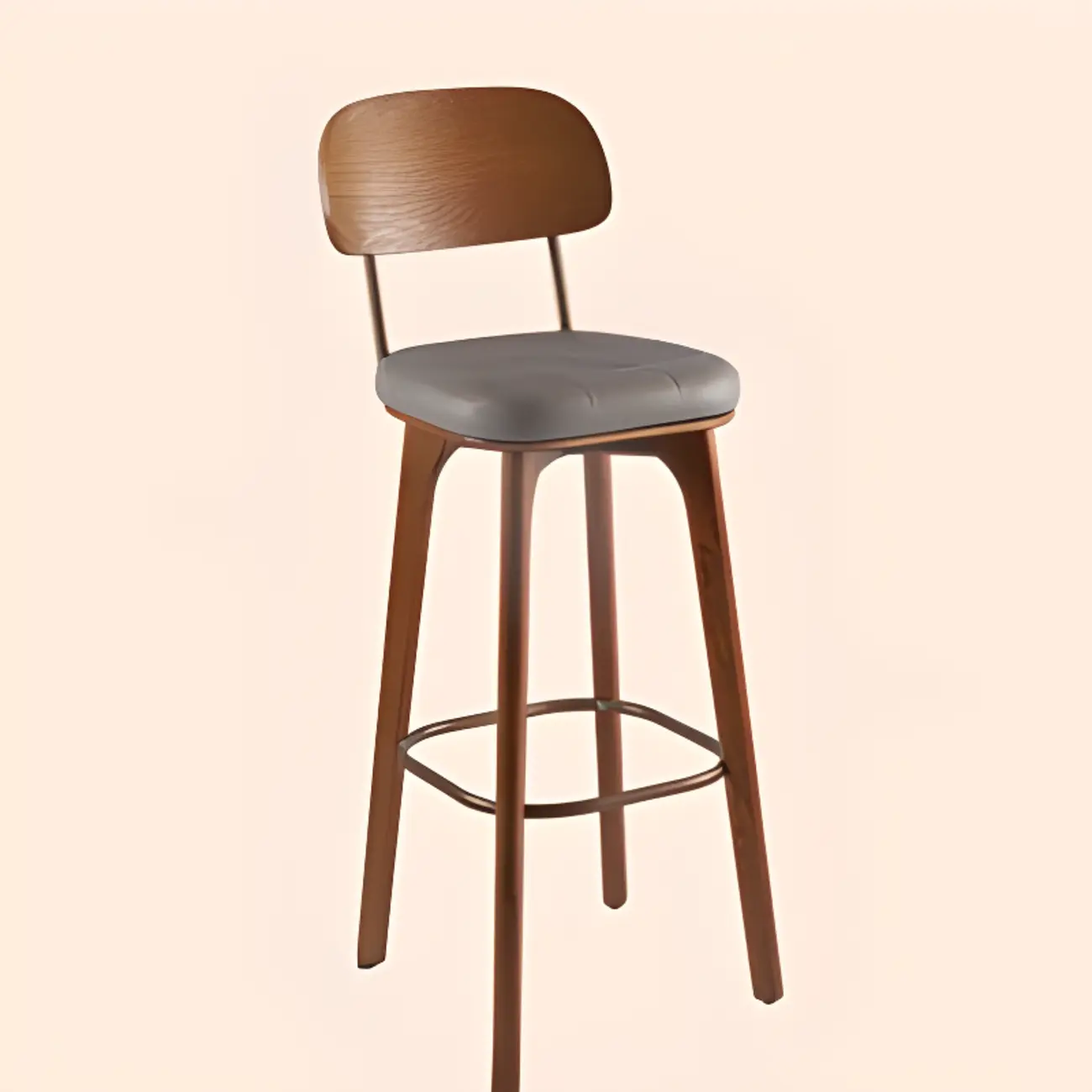 Brown Modern Wood Open Back Leather Bar Stools Image - 11 | homeyfad