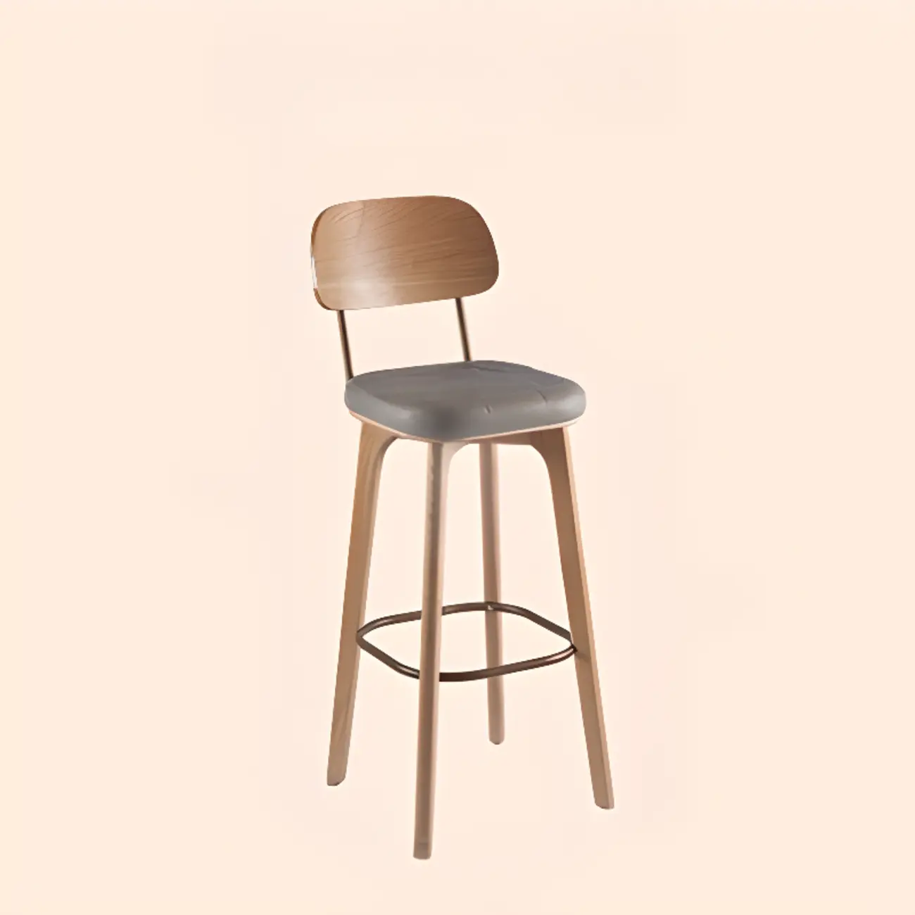 Brown Modern Wood Open Back Leather Bar Stools Image - 12 | homeyfad