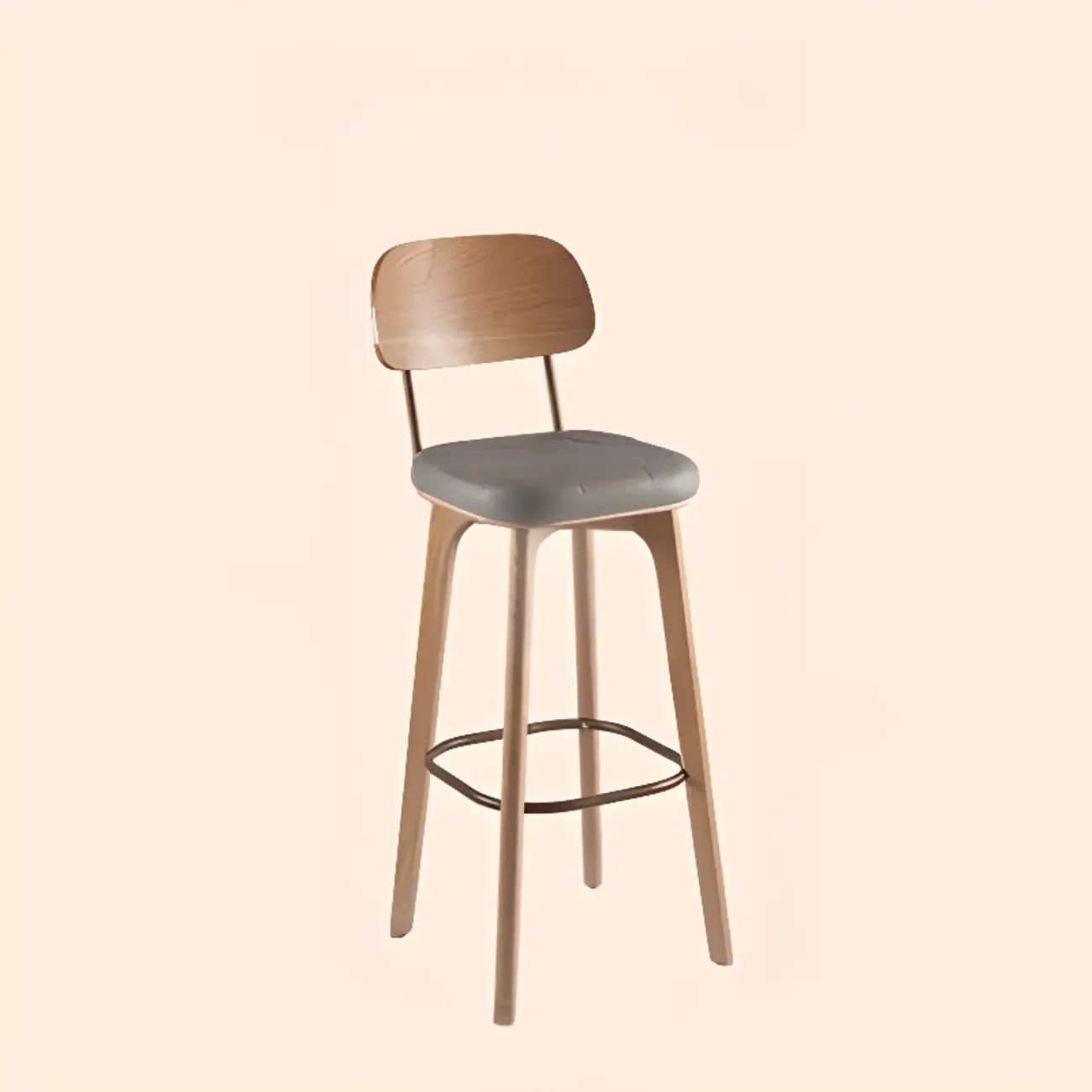 Brown Modern Wood Open Back Leather Bar Stools Image - 12
