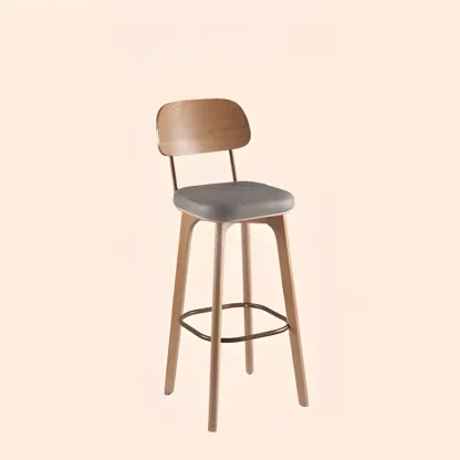 Brown Modern Wood Open Back Leather Bar Stools Image - 12