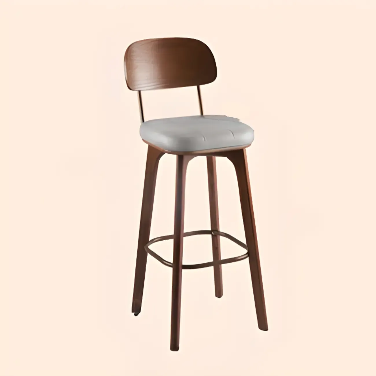 Brown Modern Wood Open Back Leather Bar Stools Image - 13