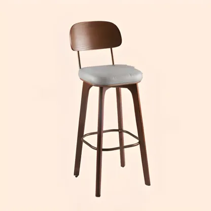 Brown Modern Wood Open Back Leather Bar Stools Image - 13