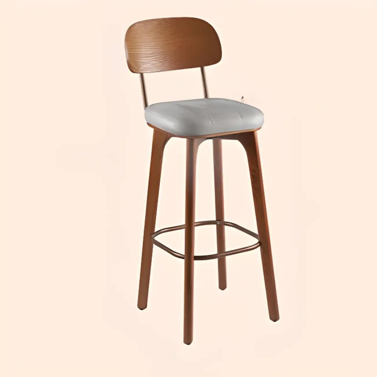 Brown Modern Wood Open Back Leather Bar Stools Image - 14