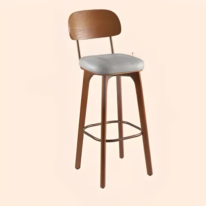 Brown Modern Wood Open Back Leather Bar Stools Image - 14