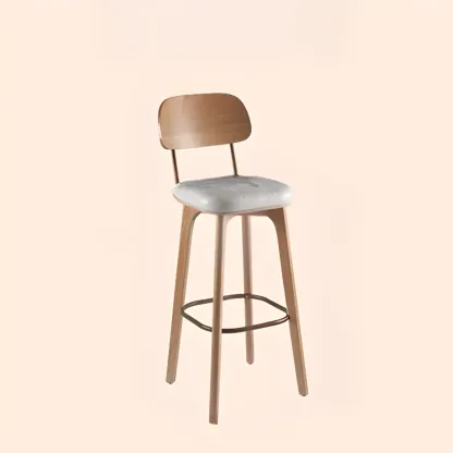 Brown Modern Wood Open Back Leather Bar Stools Image - 15