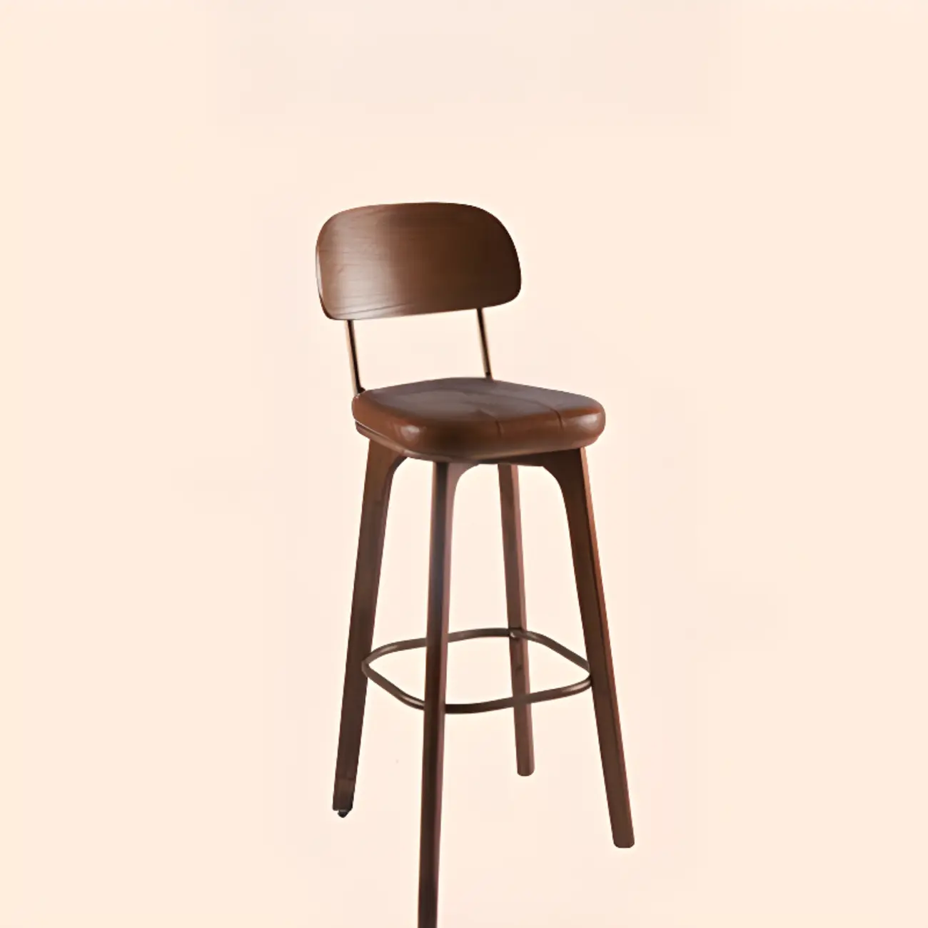 Brown Modern Wood Open Back Leather Bar Stools Image - 16 | homeyfad