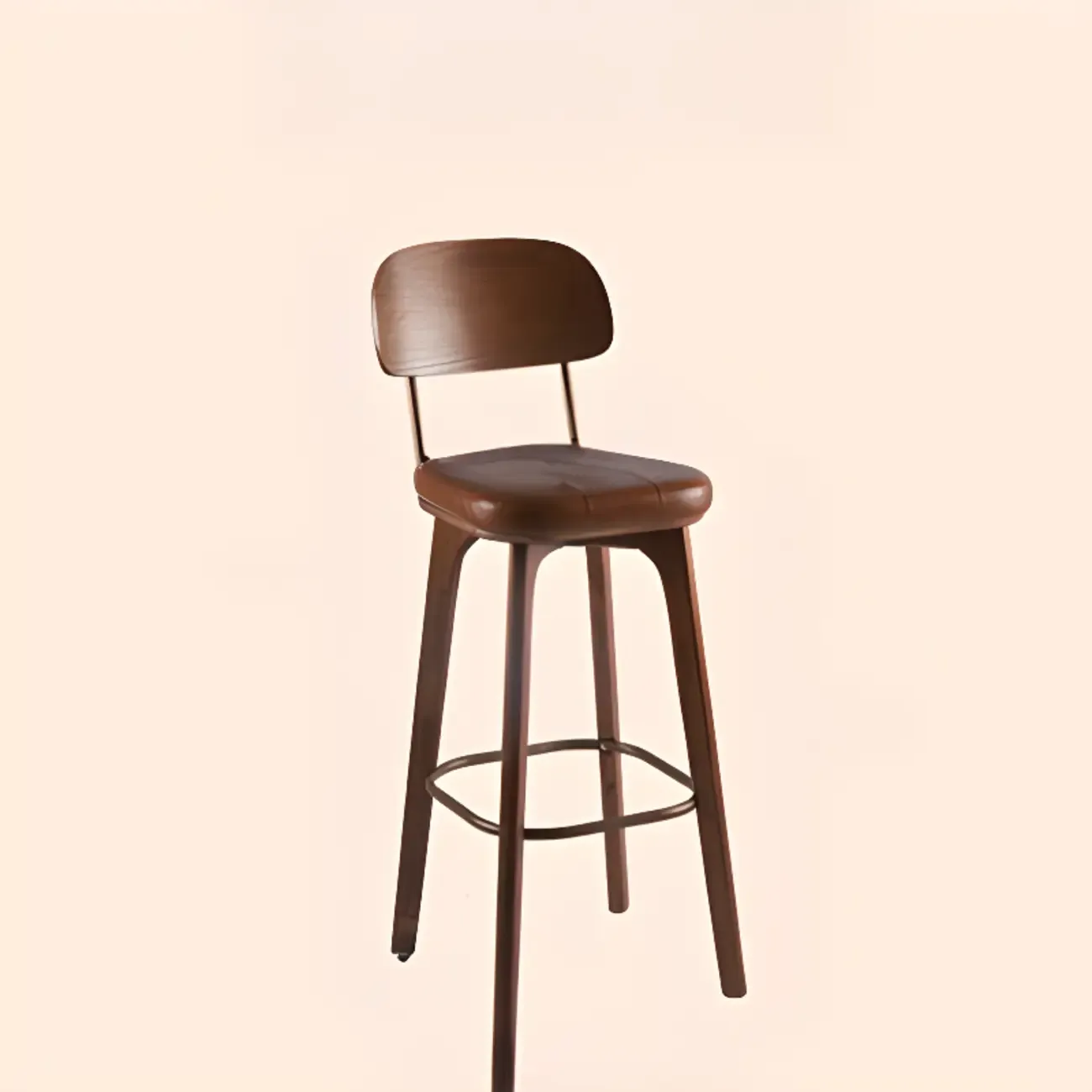 Brown Modern Wood Open Back Leather Bar Stools Image - 16