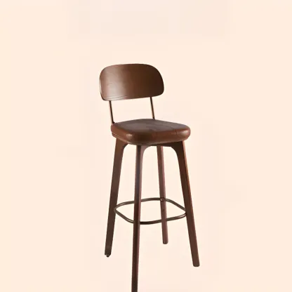Brown Modern Wood Open Back Leather Bar Stools Image - 16