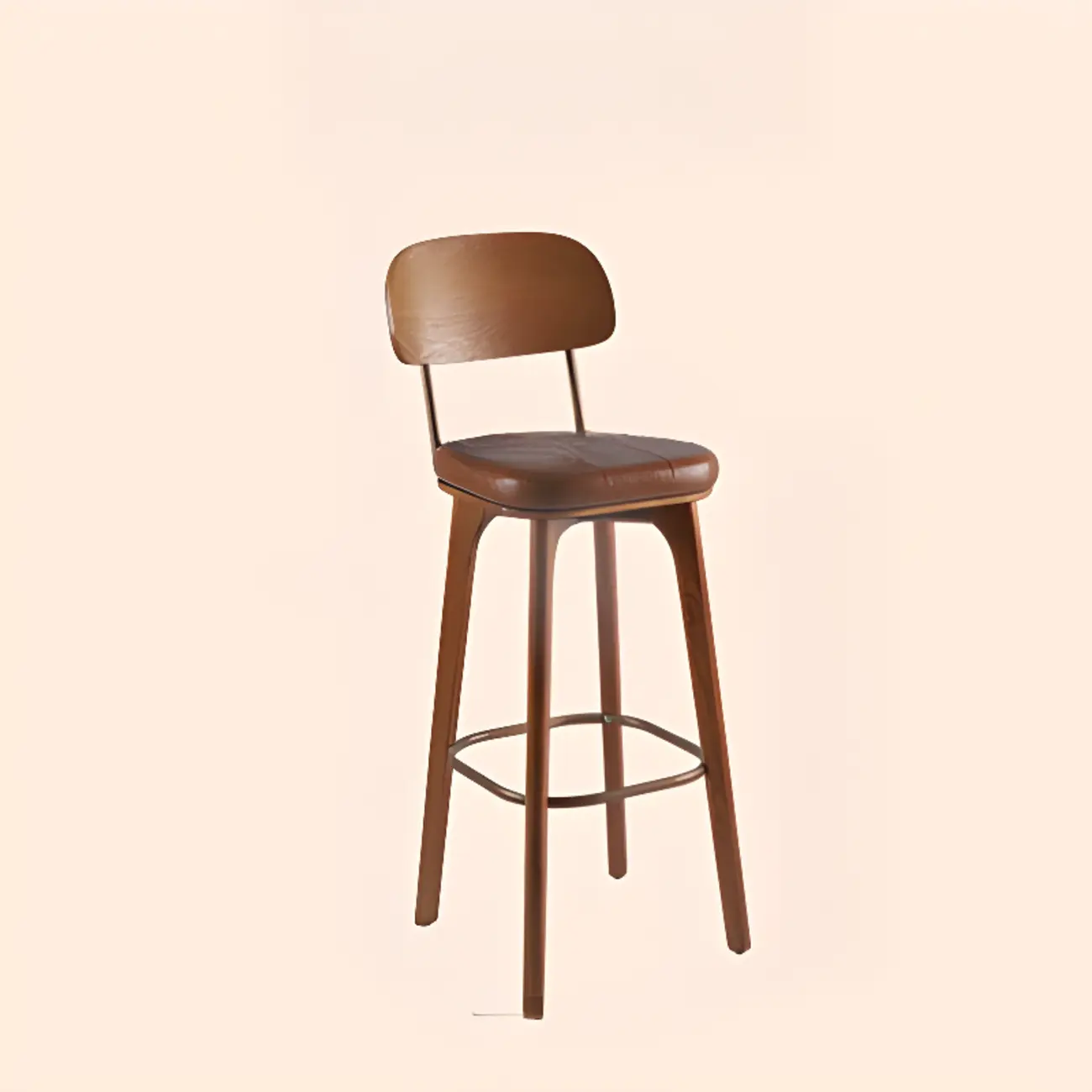 Brown Modern Wood Open Back Leather Bar Stools Image - 17 | homeyfad