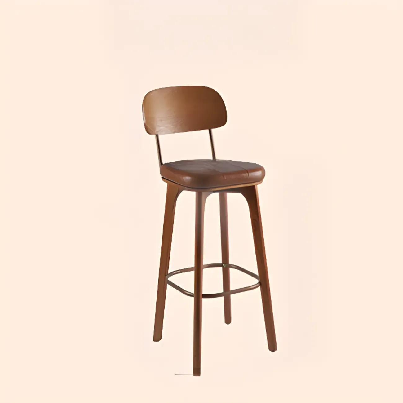 Brown Modern Wood Open Back Leather Bar Stools Image - 17