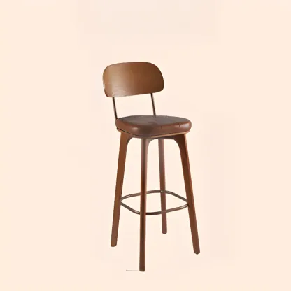 Brown Modern Wood Open Back Leather Bar Stools Image - 17