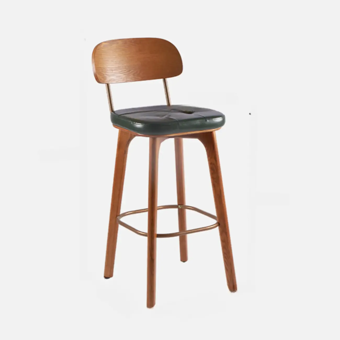Brown Modern Wood Open Back Leather Bar Stools Image - 28
