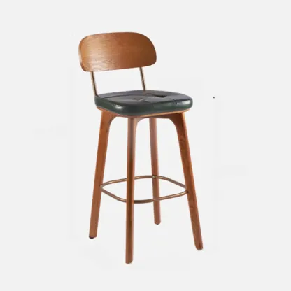 Brown Modern Wood Open Back Leather Bar Stools Image - 28