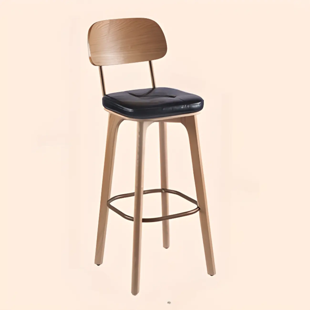 Brown Modern Wood Open Back Leather Bar Stools Image - 18 | homeyfad