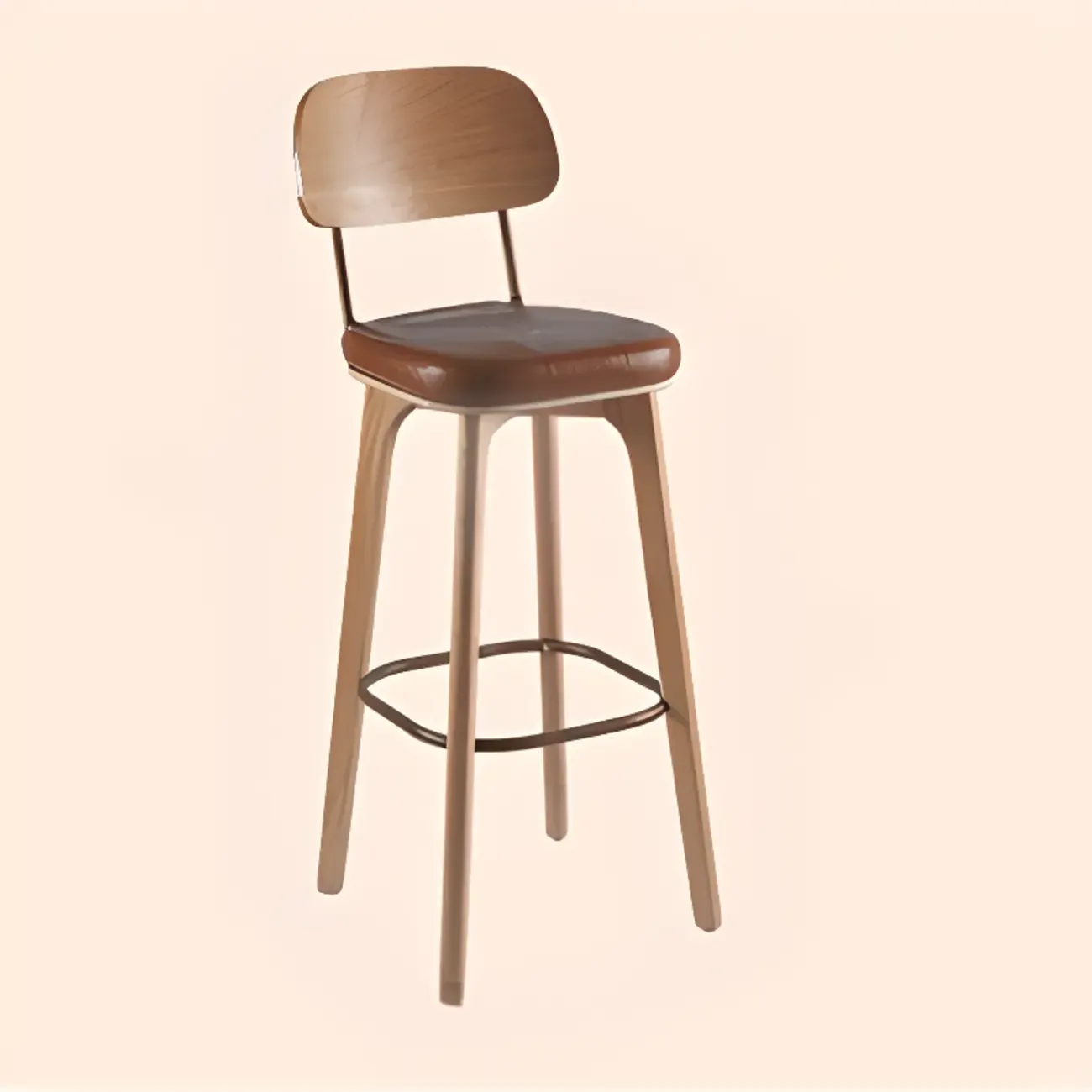 Brown Modern Wood Open Back Leather Bar Stools Image - 19