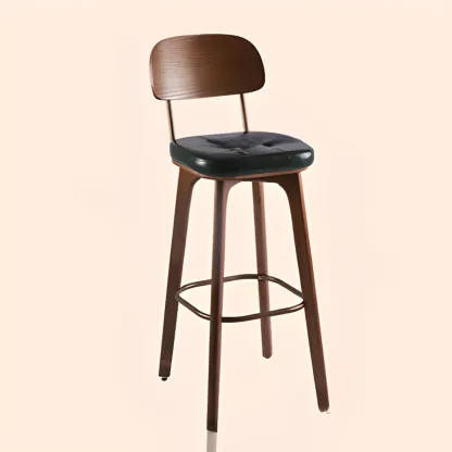Brown Modern Wood Open Back Leather Bar Stools Image - 20