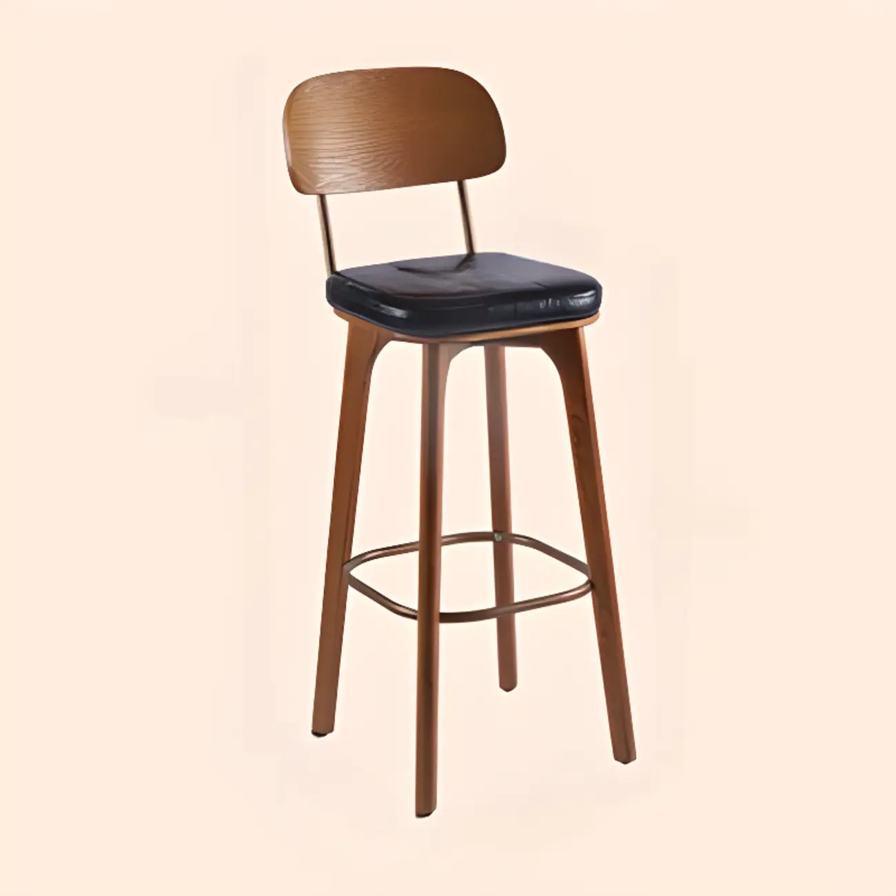 Brown Modern Wood Open Back Leather Bar Stools Image - 21 | homeyfad