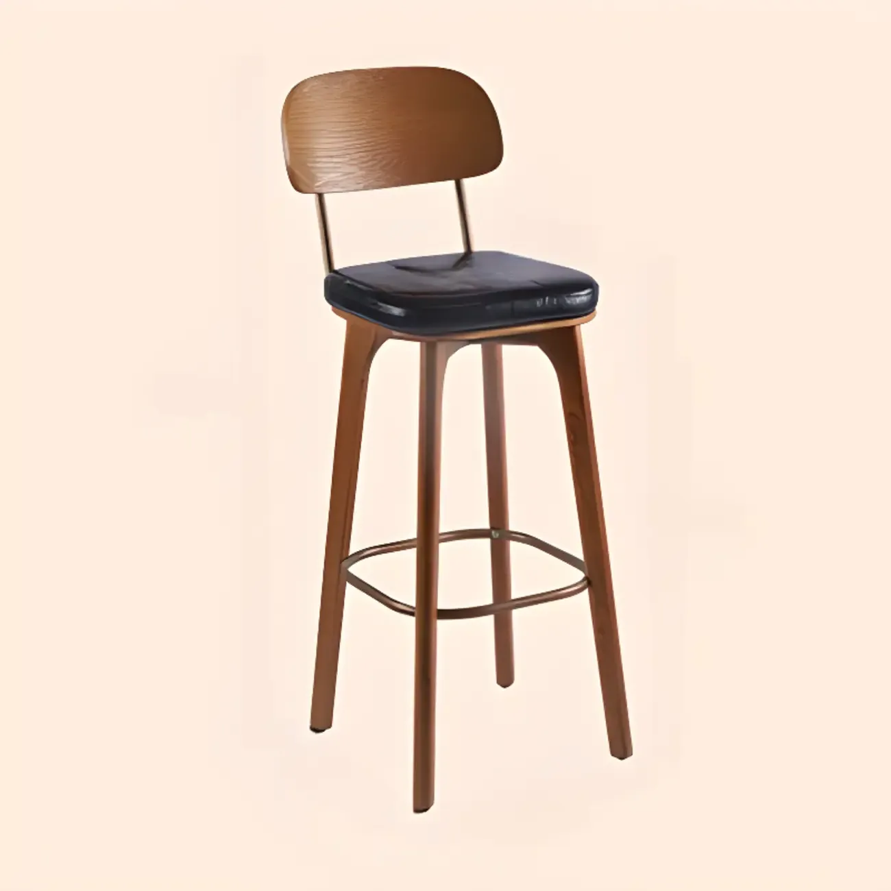 Brown Modern Wood Open Back Leather Bar Stools Image - 21