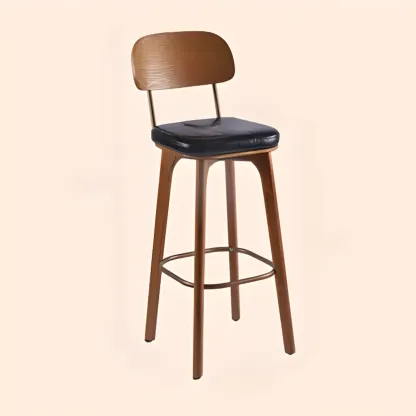 Brown Modern Wood Open Back Leather Bar Stools Image - 21