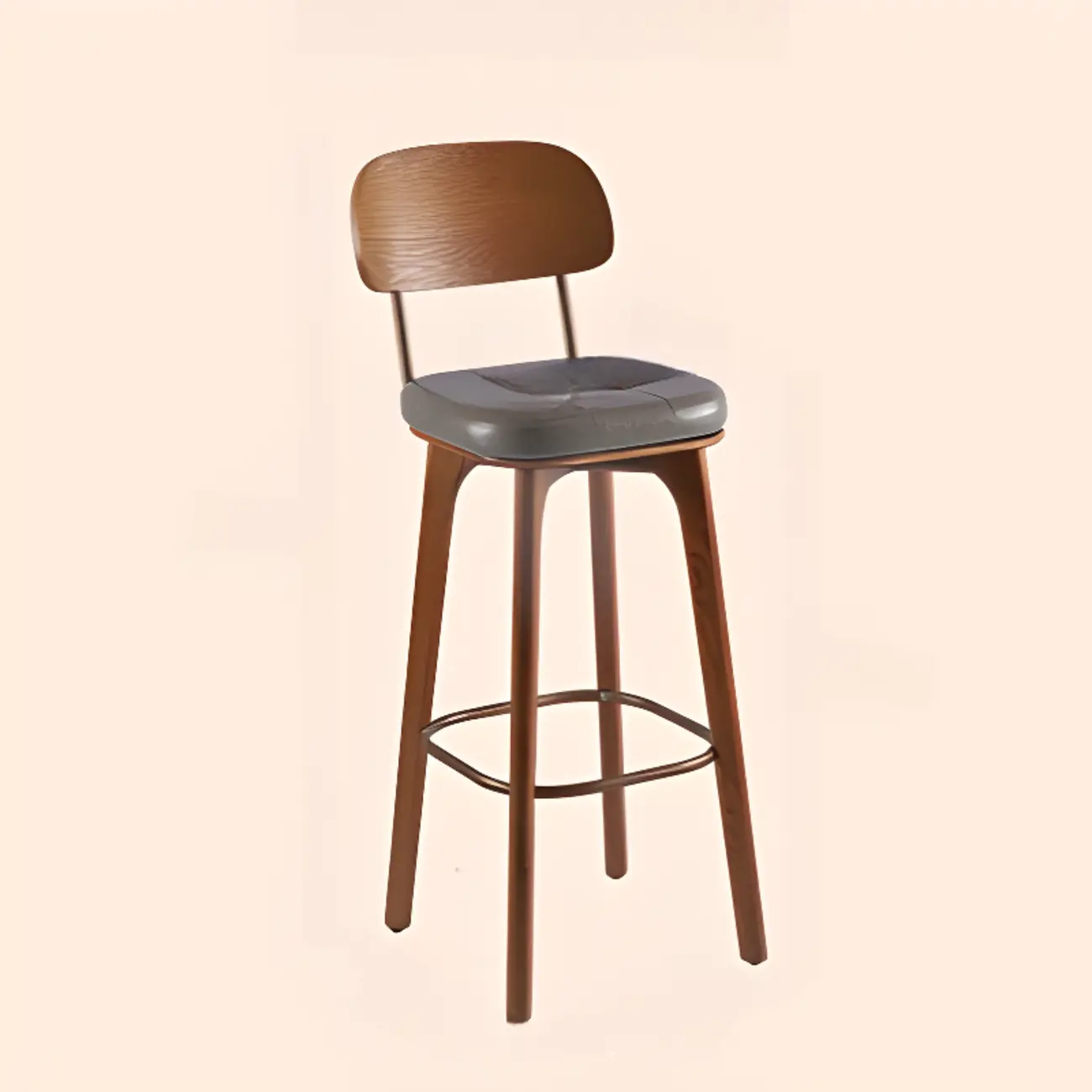 Brown Modern Wood Open Back Leather Bar Stools Image - 22 | homeyfad