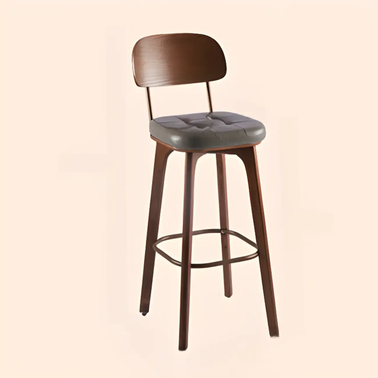 Brown Modern Wood Open Back Leather Bar Stools Image - 23