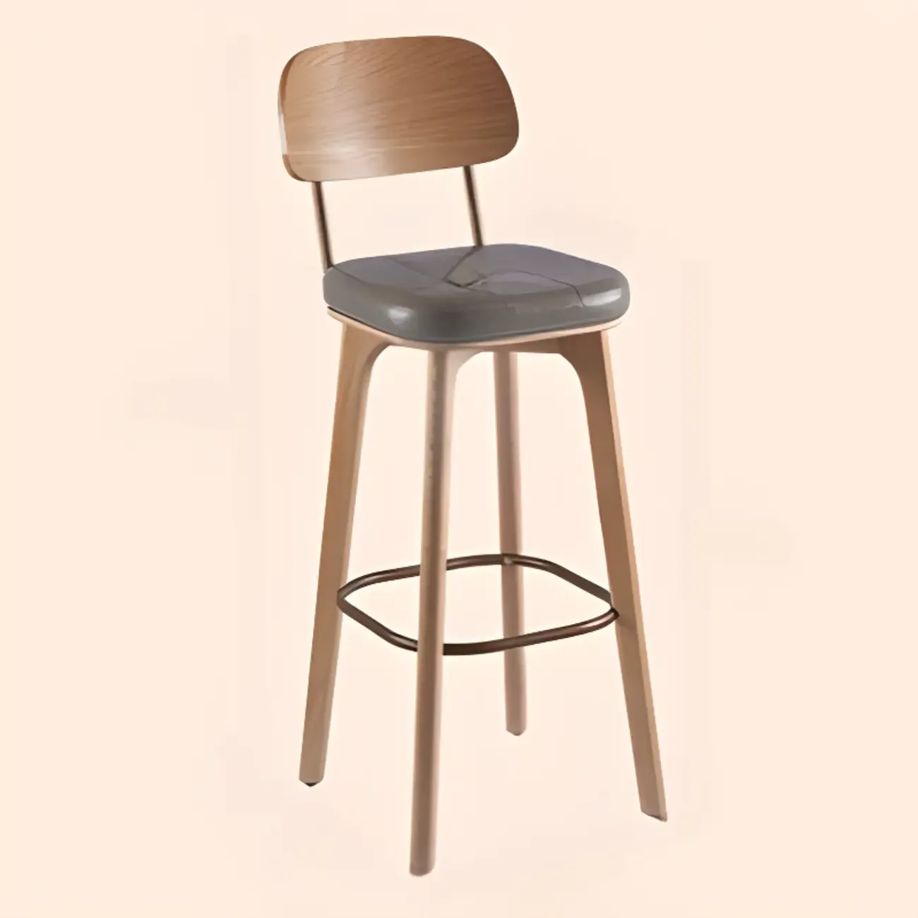 Brown Modern Wood Open Back Leather Bar Stools Image - 26